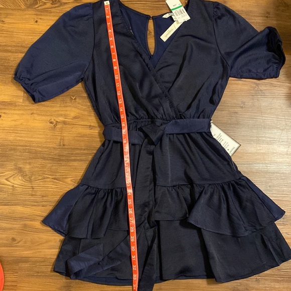 Navy Blue Double Ruffle Hem Cocktail Dress - Picture 7 of 8